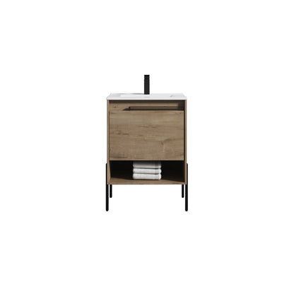 Blossom Turin 24" 1-Drawer Classic Oak Freestanding Single Vanity Base With Open Shelf, Handle and Legs