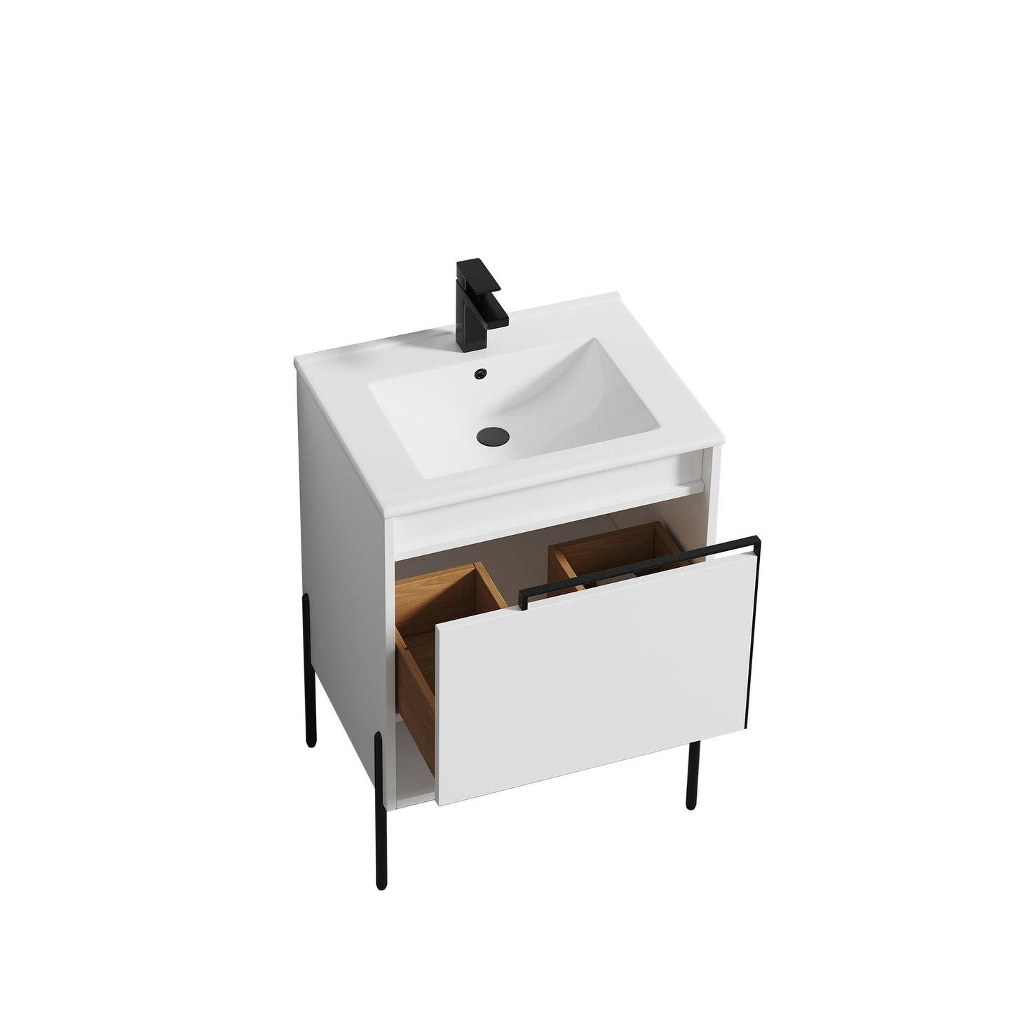 Blossom Turin 24" 1-Drawer Matte White Freestanding Single Vanity Base With Open Shelf, Handle and Legs