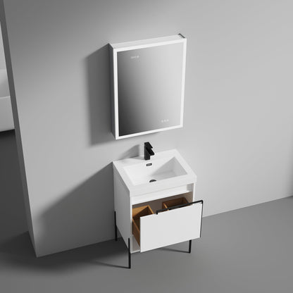 Blossom Turin 24" 1-Drawer Matte White Freestanding Single Vanity Base With Open Shelf, Handle and Legs