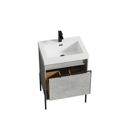Blossom Turin 24" 1-Drawer Plain Cement Freestanding Single Vanity Base With Open Shelf, Handle and Legs