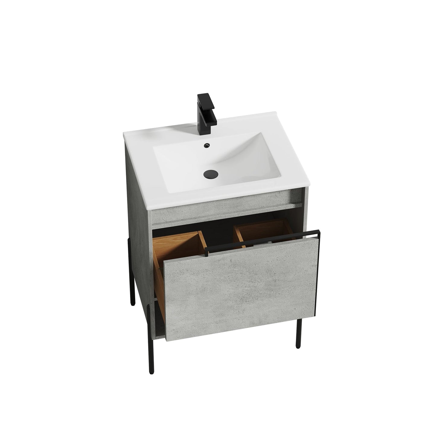 Blossom Turin 24" 1-Drawer Plain Cement Freestanding Single Vanity Base With Open Shelf, Handle and Legs