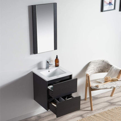 Blossom Valencia 20" 2-Drawer Silver Gray Wall-Mounted Vanity Set With Ceramic Top, Integrated Single Sink and Mirror