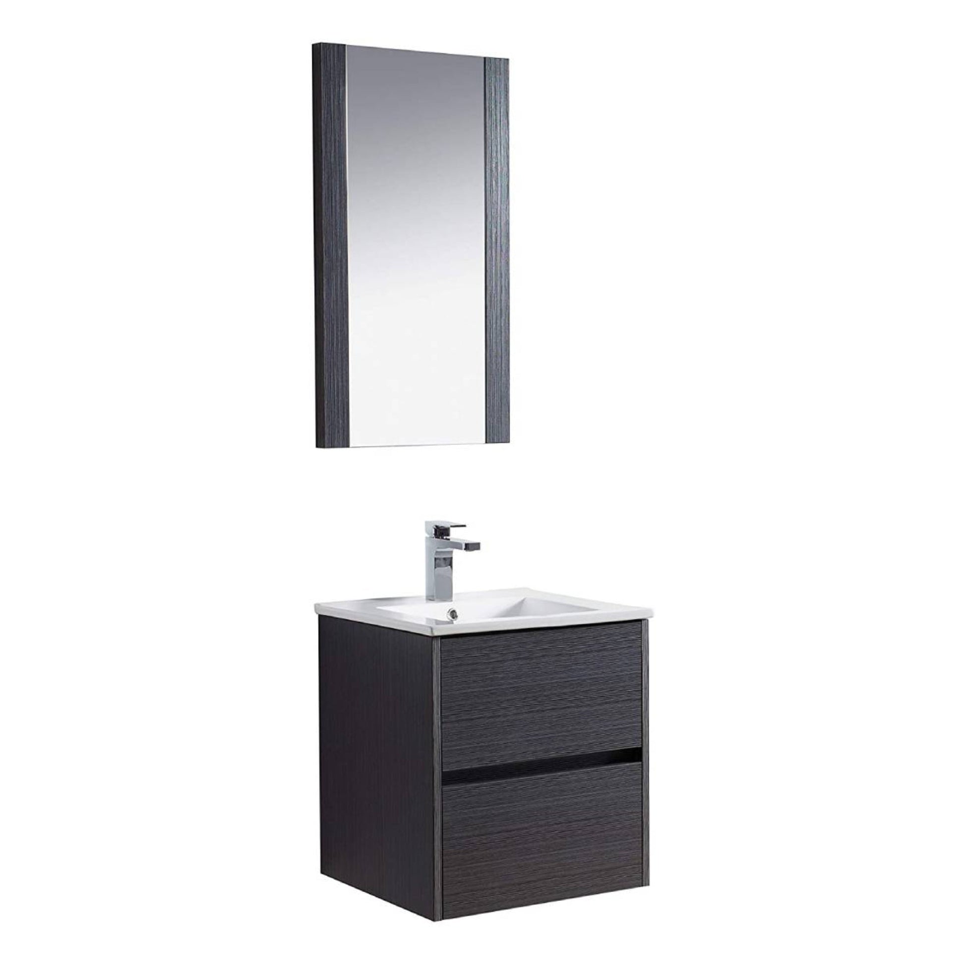 Blossom Valencia 20" 2-Drawer Silver Gray Wall-Mounted Vanity Set With Ceramic Top, Integrated Single Sink and Mirror