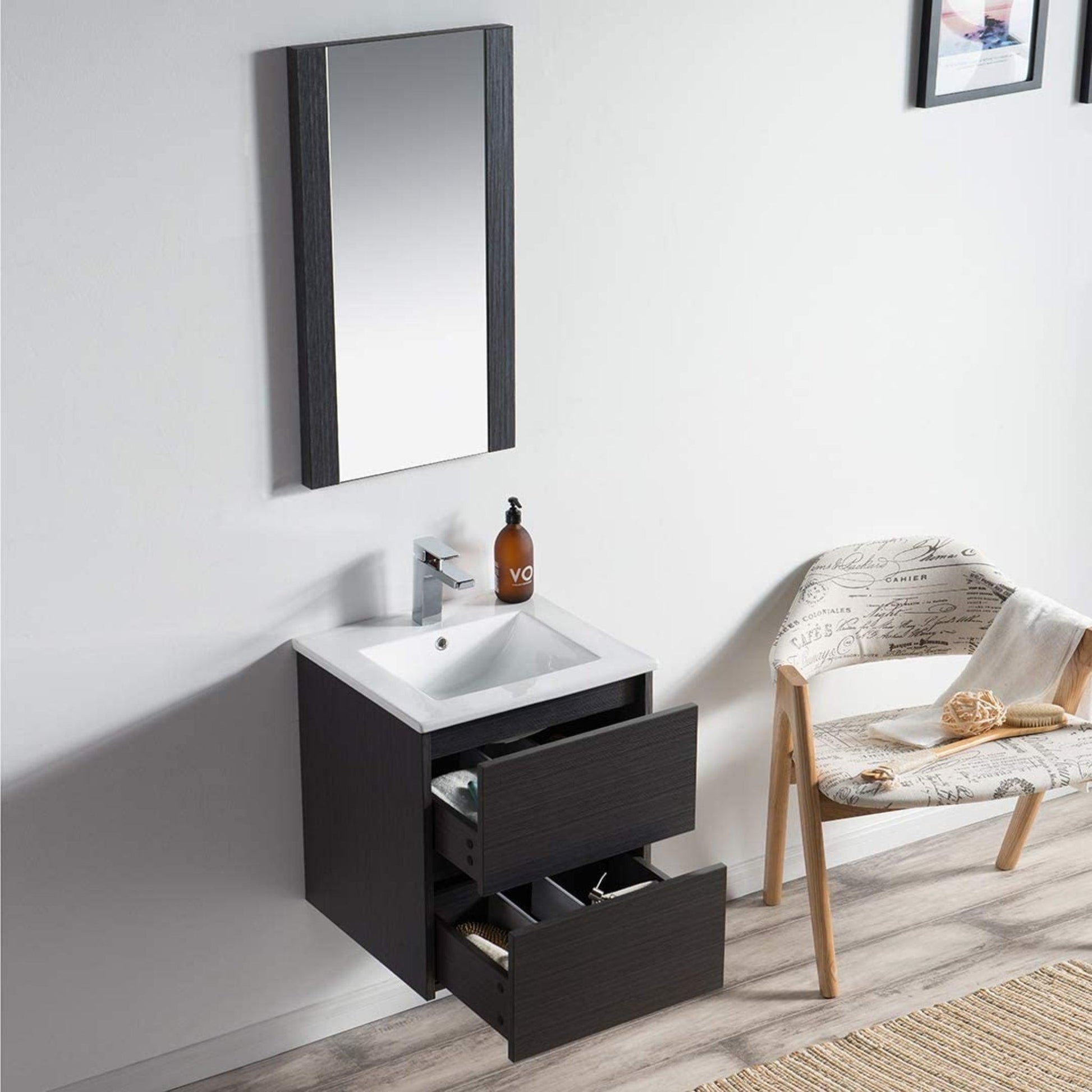 Blossom Valencia 20" 2-Drawer Silver Gray Wall-Mounted Vanity Set With Ceramic Top and Integrated Single Sink