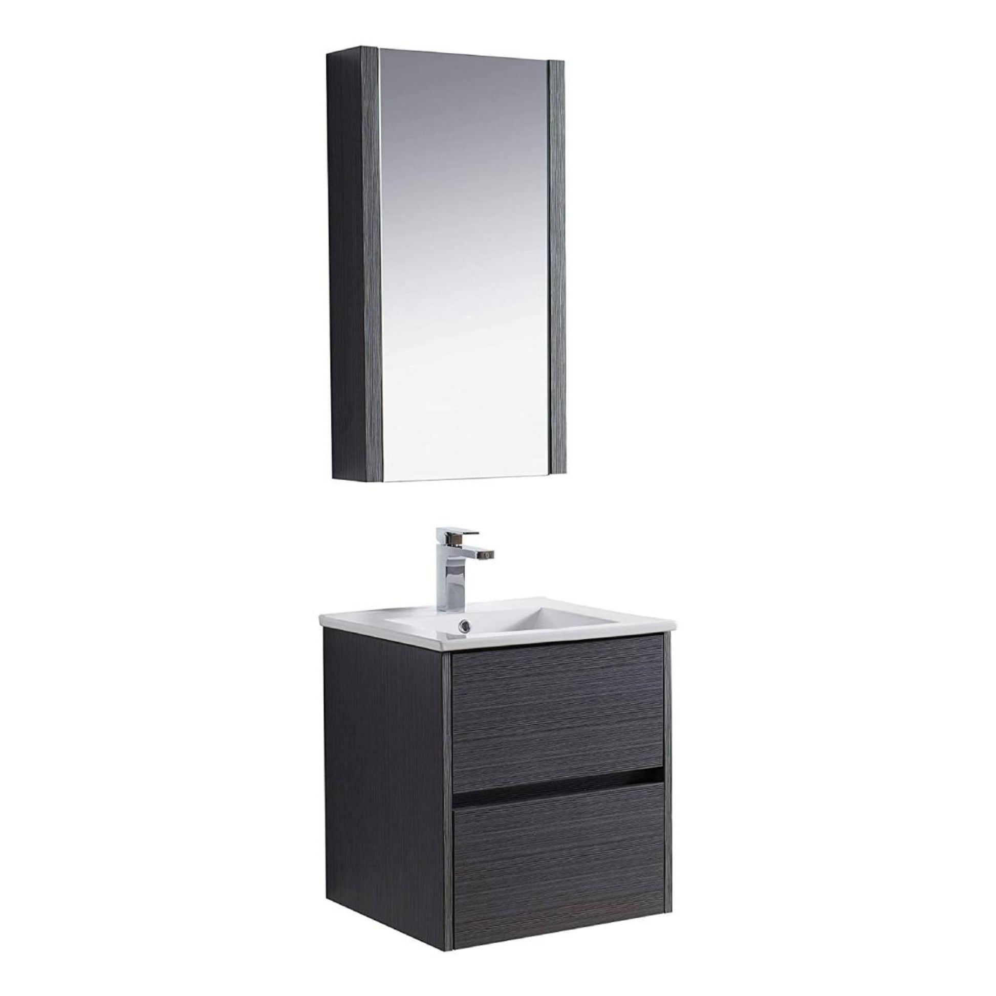 Blossom Valencia 20" 2-Drawer Silver Gray Wall-Mounted Vanity Set With Ceramic Top and Integrated Single Sink and Medicine Cabinet