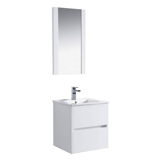 Blossom Valencia 20" 2-Drawer White Wall-Mounted Vanity Set With Ceramic Top, Integrated Single Sink and Mirror