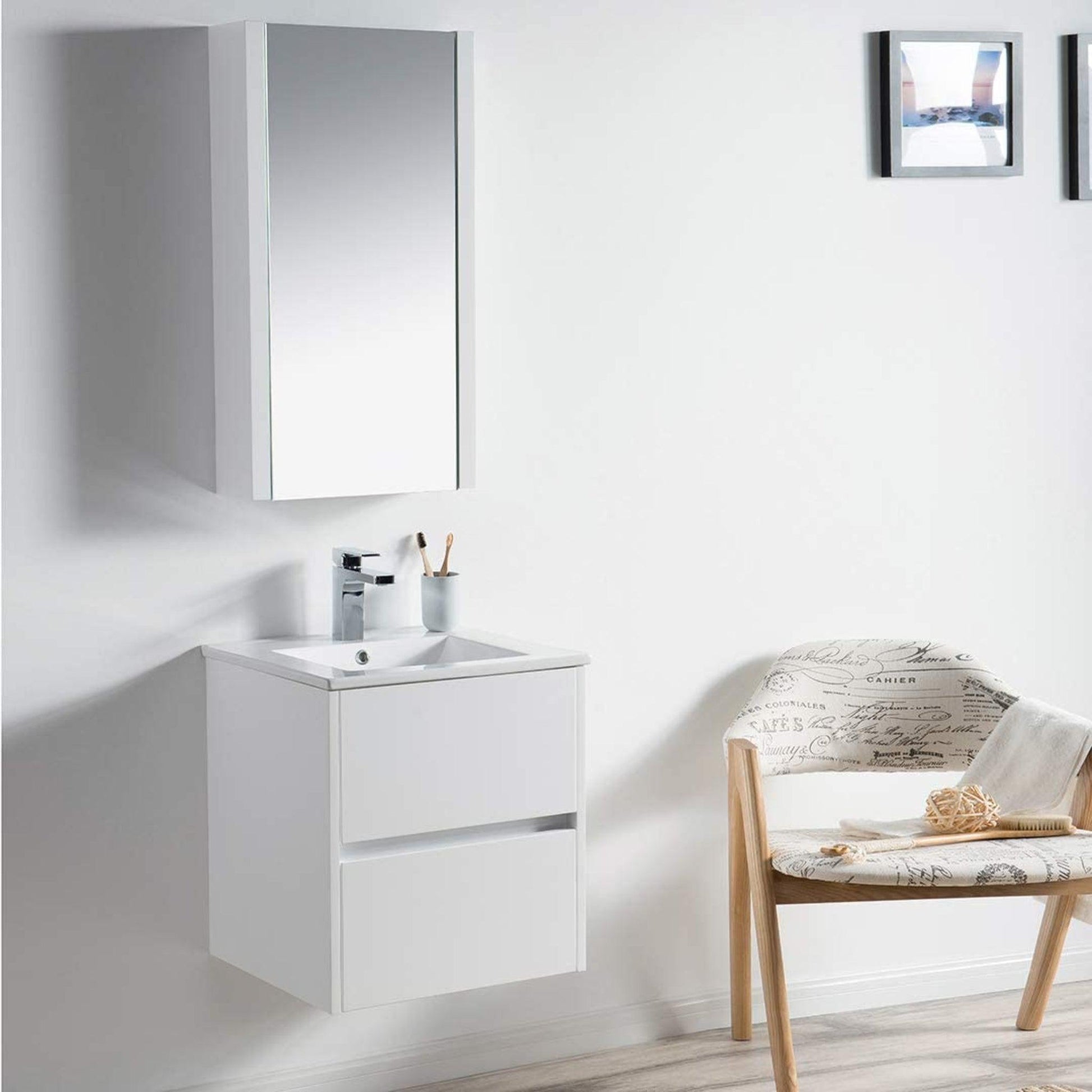 Blossom Valencia 20" 2-Drawer White Wall-Mounted Vanity Set With Ceramic Top and Integrated Single Sink and Medicine Cabinet