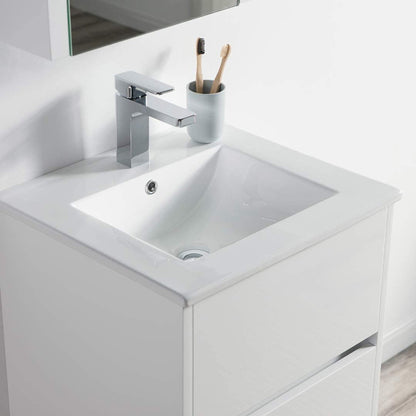 Blossom Valencia 20" 2-Drawer White Wall-Mounted Vanity Set With Ceramic Top and Integrated Single Sink and Medicine Cabinet