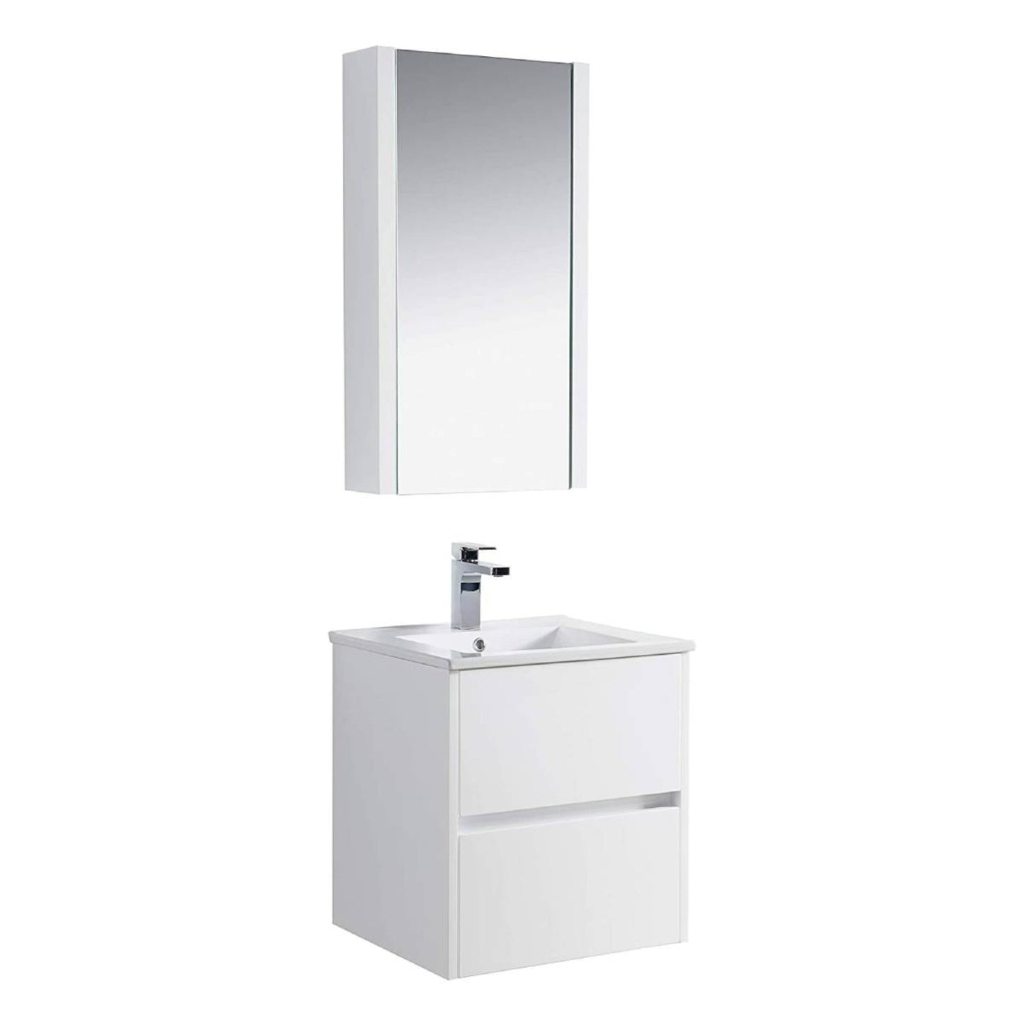 Blossom Valencia 20" 2-Drawer White Wall-Mounted Vanity Set With Ceramic Top and Integrated Single Sink and Medicine Cabinet