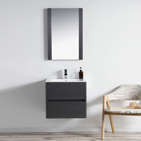 Blossom Valencia 24" 2-Drawer Silver Gray Wall-Mounted Vanity Set With Ceramic Top, Integrated Single Sink and Mirror