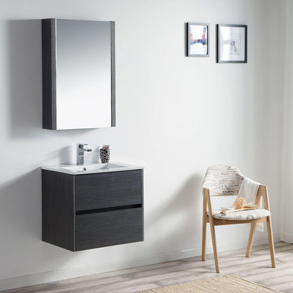 Blossom Valencia 24" 2-Drawer Silver Gray Wall-Mounted Vanity Set With Ceramic Top and Integrated Single Sink