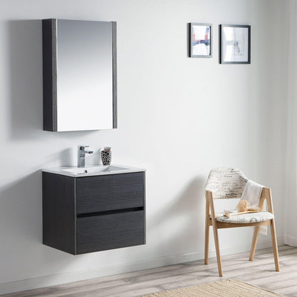 Blossom Valencia 24" 2-Drawer Silver Gray Wall-Mounted Vanity Set With Ceramic Top and Integrated Single Sink and Medicine Cabinet