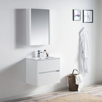 Blossom Valencia 24" 2-Drawer White Wall-Mounted Vanity Set With Ceramic Top and Integrated Single Sink
