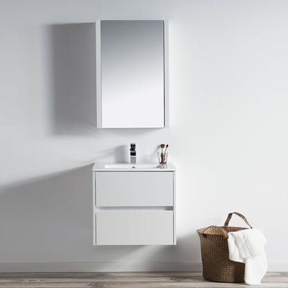 Blossom Valencia 24" 2-Drawer White Wall-Mounted Vanity Set With Ceramic Top and Integrated Single Sink and Medicine Cabinet