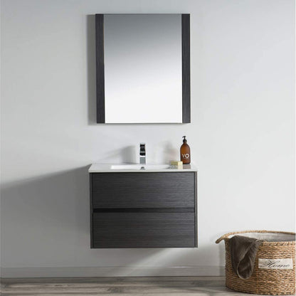 Blossom Valencia 30" 2-Drawer Silver Gray Wall-Mounted Vanity Set With Ceramic Top, Integrated Single Sink and Mirror