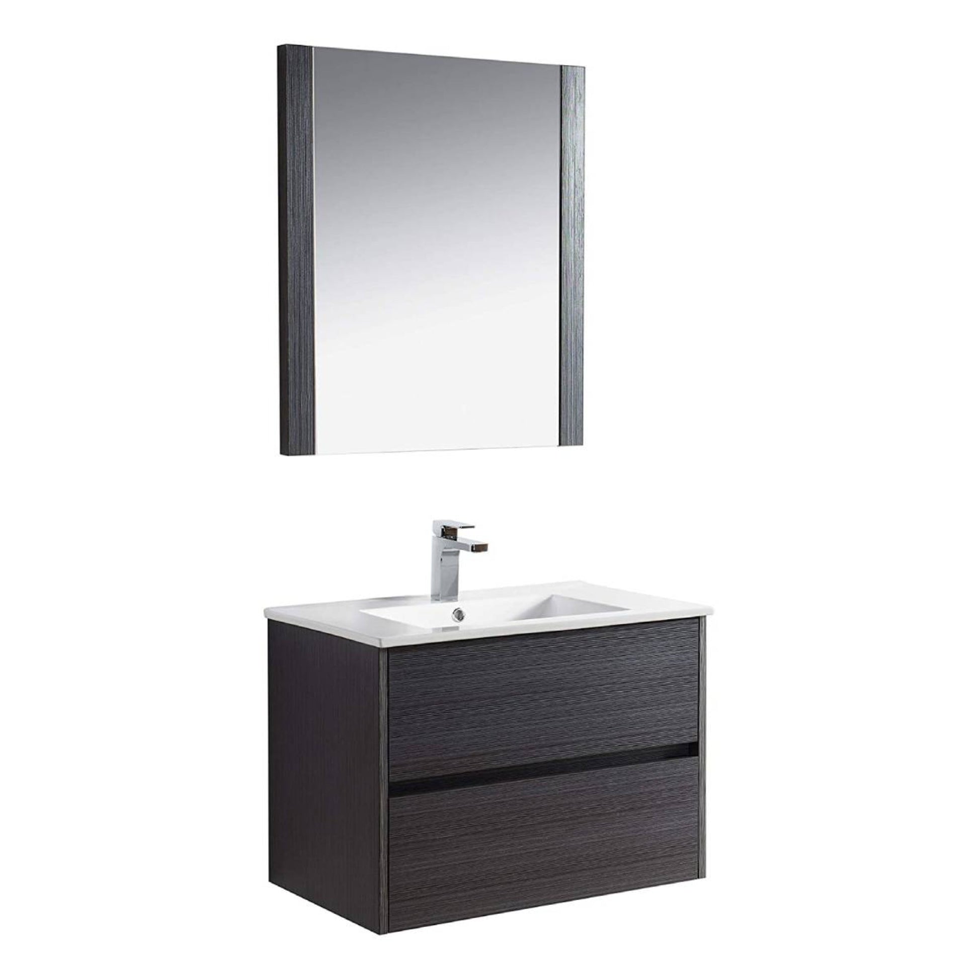 Blossom Valencia 30" 2-Drawer Silver Gray Wall-Mounted Vanity Set With Ceramic Top, Integrated Single Sink and Mirror