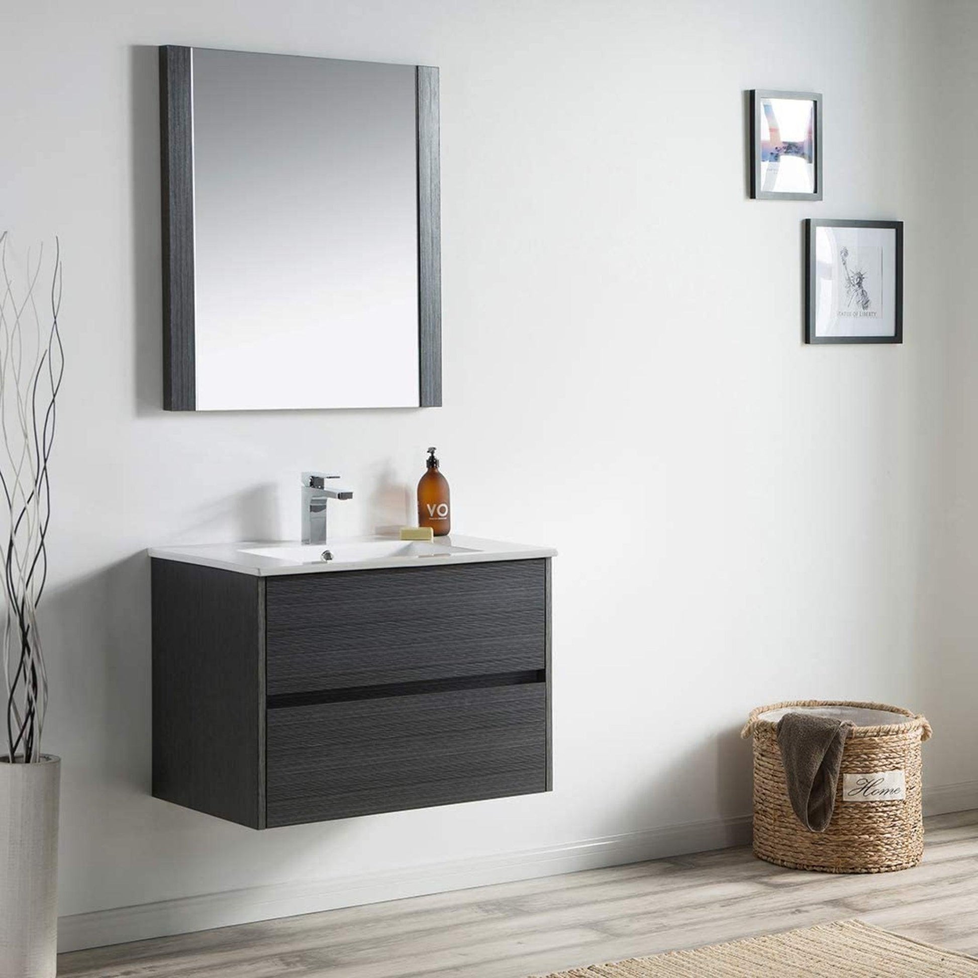 Blossom Valencia 30" 2-Drawer Silver Gray Wall-Mounted Vanity Set With Ceramic Top and Integrated Single Sink