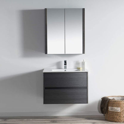 Blossom Valencia 30" 2-Drawer Silver Gray Wall-Mounted Vanity Set With Ceramic Top and Integrated Single Sink and Medicine Cabinet