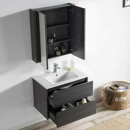 Blossom Valencia 30" 2-Drawer Silver Gray Wall-Mounted Vanity Set With Ceramic Top and Integrated Single Sink and Medicine Cabinet