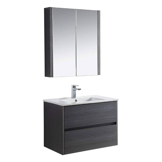 Blossom Valencia 30" 2-Drawer Silver Gray Wall-Mounted Vanity Set With Ceramic Top and Integrated Single Sink and Medicine Cabinet