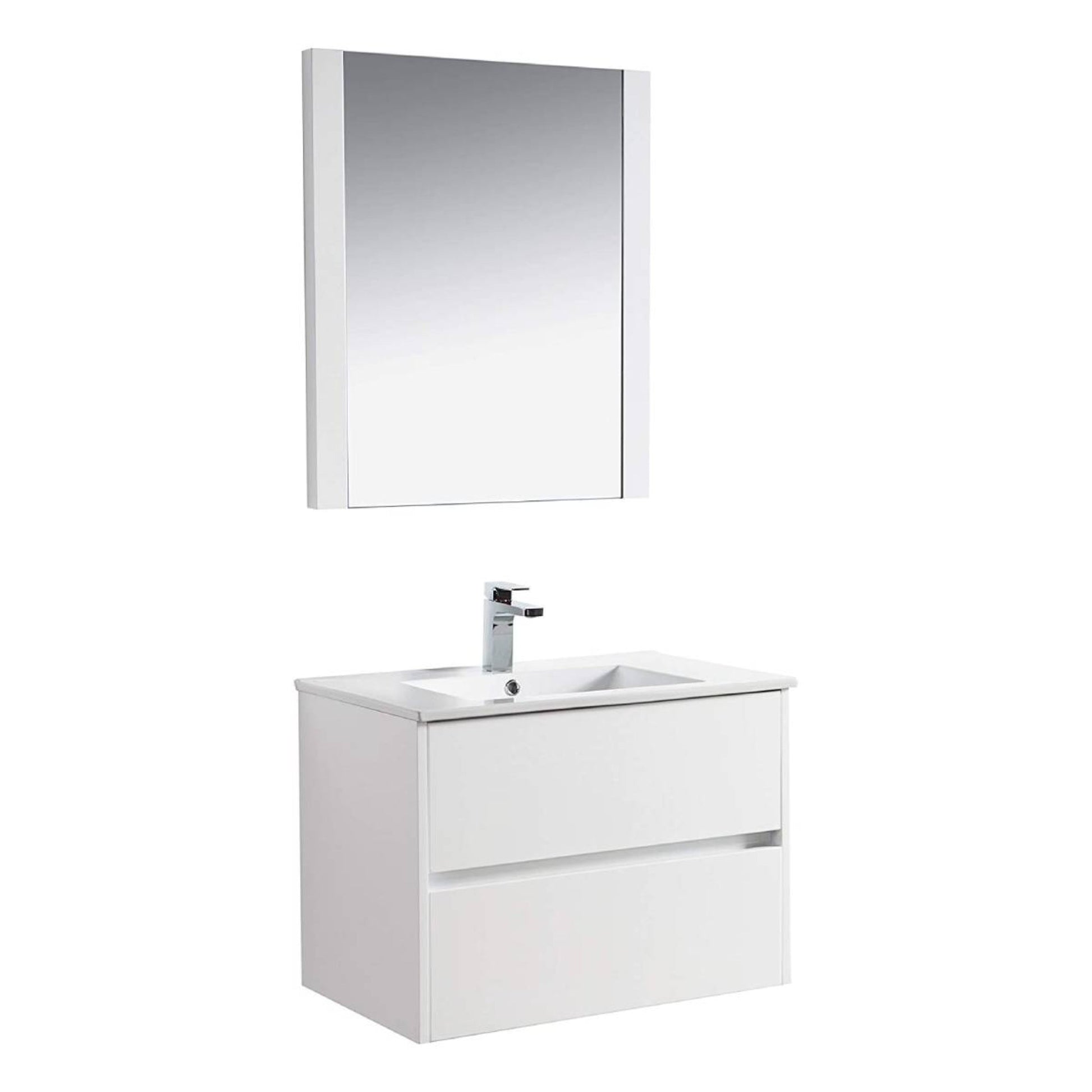 Blossom Valencia 30" 2-Drawer White Wall-Mounted Vanity Set With Ceramic Top, Integrated Single Sink and Mirror