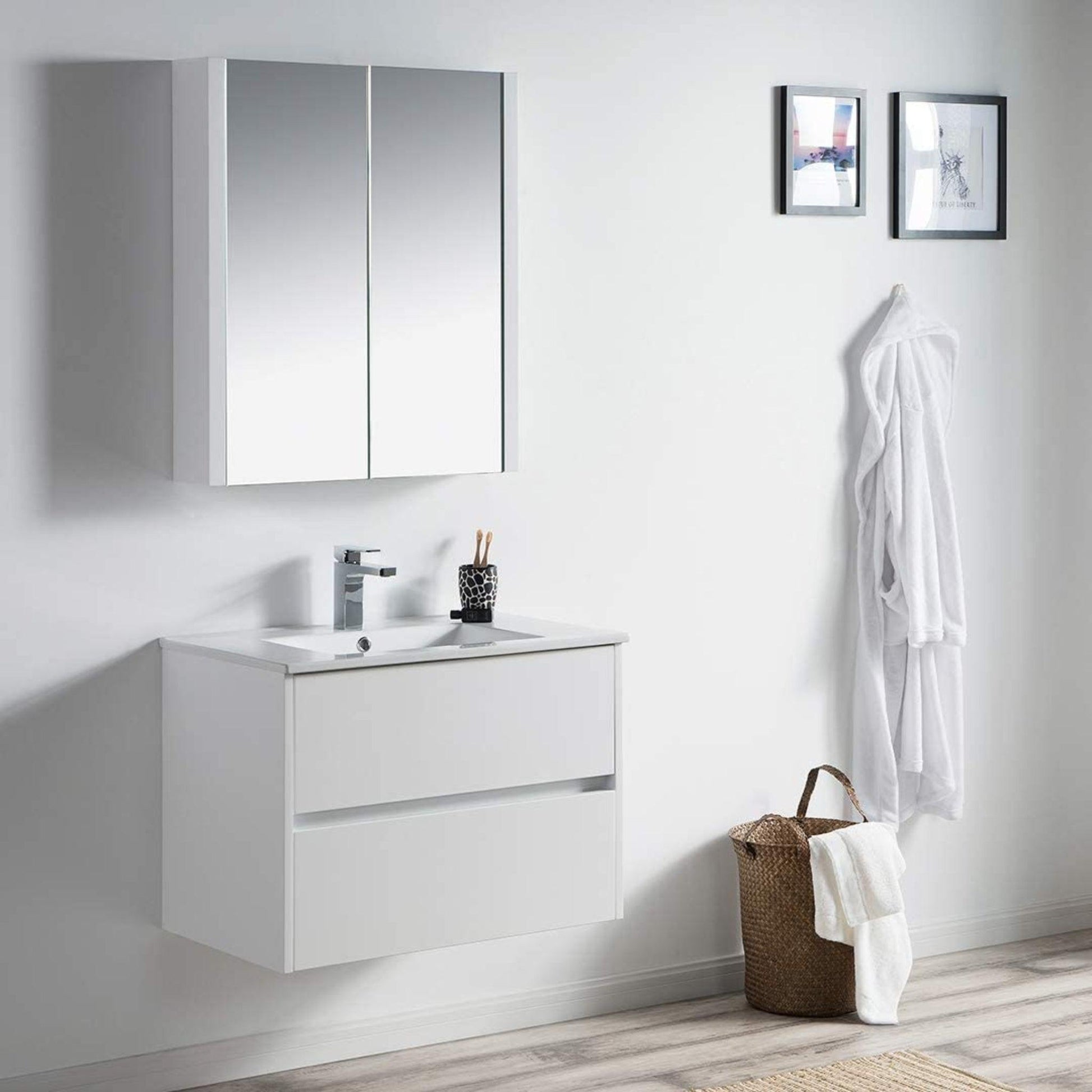 Blossom Valencia 30" 2-Drawer White Wall-Mounted Vanity Set With Ceramic Top and Integrated Single Sink and Medicine Cabinet