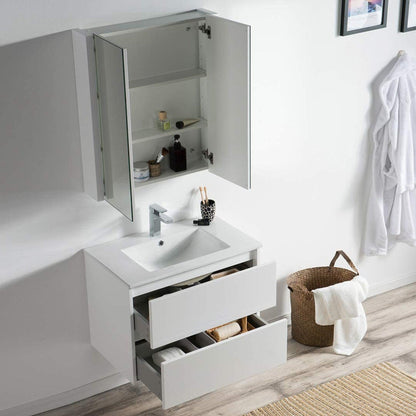 Blossom Valencia 30" 2-Drawer White Wall-Mounted Vanity Set With Ceramic Top and Integrated Single Sink and Medicine Cabinet