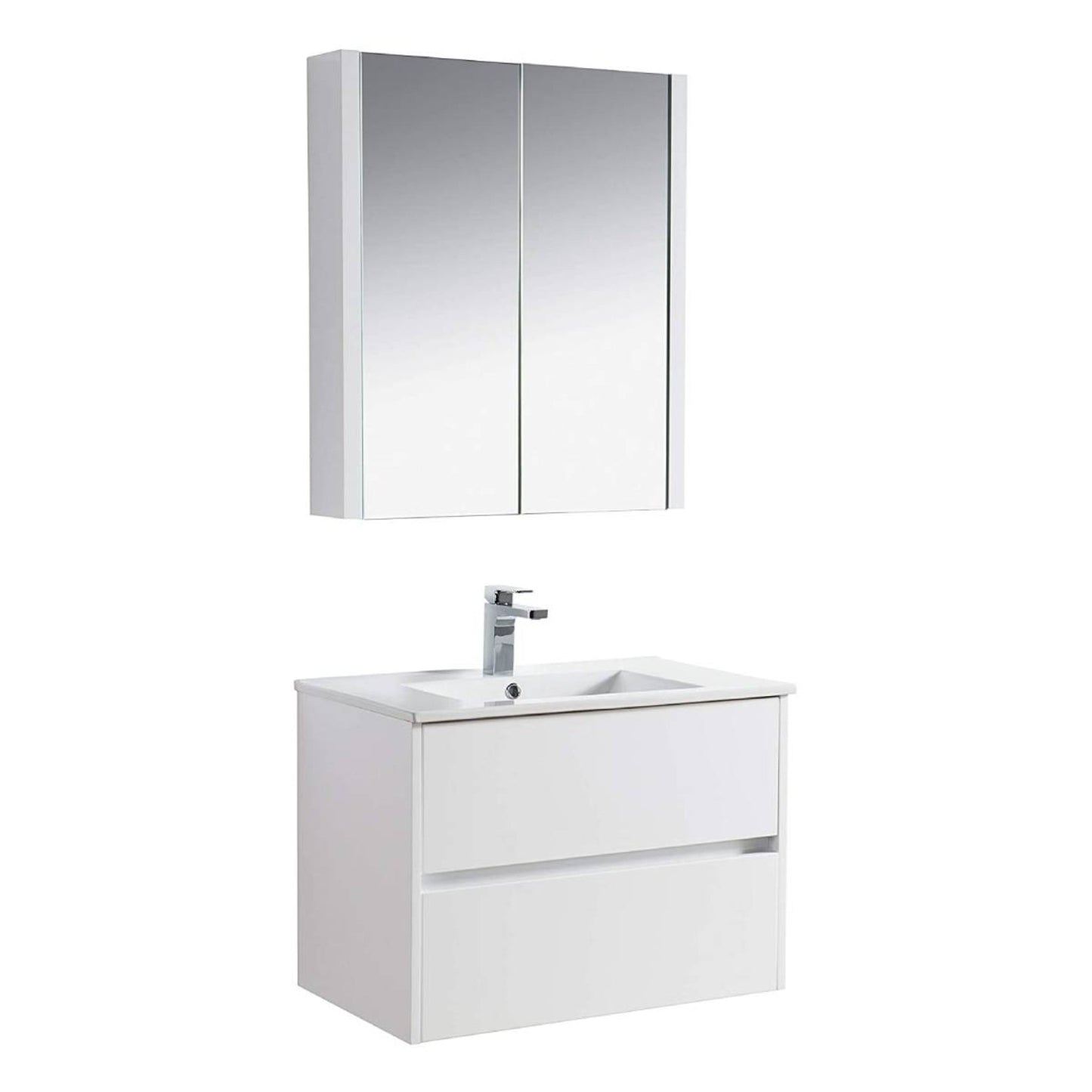 Blossom Valencia 30" 2-Drawer White Wall-Mounted Vanity Set With Ceramic Top and Integrated Single Sink and Medicine Cabinet
