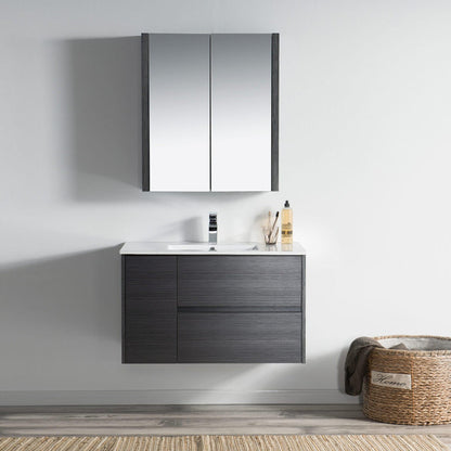 Blossom Valencia 36" 1-Door 2-Drawer Silver Gray Wall-Mounted Vanity Set With Ceramic Top and Integrated Single Sink