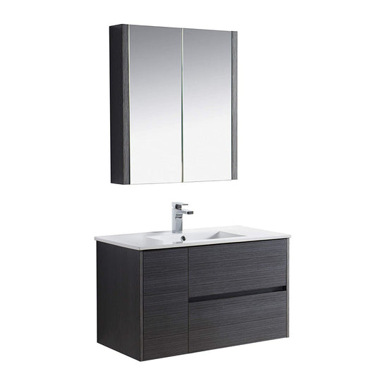 Blossom Valencia 36" 1-Door 2-Drawer Silver Gray Wall-Mounted Vanity Set With Ceramic Top and Integrated Single Sink and Medicine Cabinet