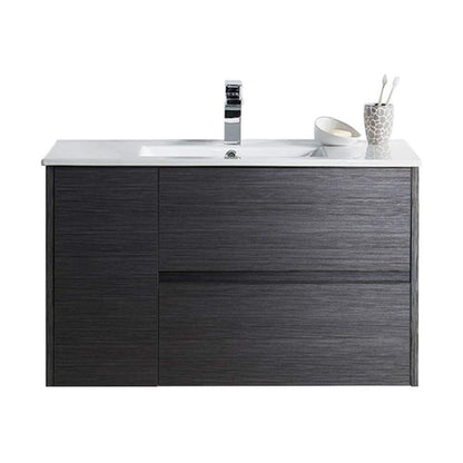 Blossom Valencia 36" 1-Door 2-Drawer Silver Gray Wall-Mounted Vanity Set With Ceramic Top and Integrated Single Sink