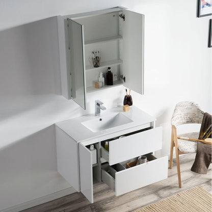 Blossom Valencia 36" 1-Door 2-Drawer White Wall-Mounted Vanity Set With Ceramic Top and Integrated Single Sink and Medicine Cabinet