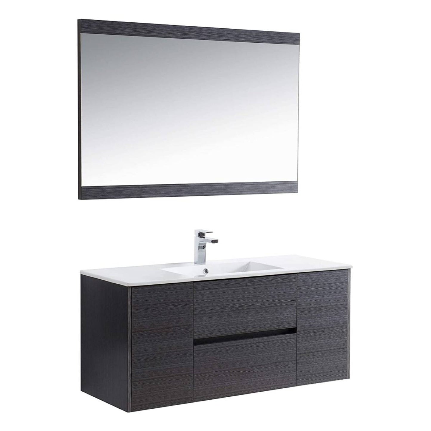 Blossom Valencia 48" 2-Door 2-Drawer Silver Gray Wall-Mounted Vanity Set With Ceramic Top, Integrated Single Sink and Mirror