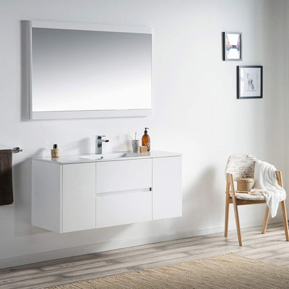 Blossom Valencia 48" 2-Door 2-Drawer White Wall-Mounted Vanity Set With Ceramic Top, Integrated Single Sink and Mirror