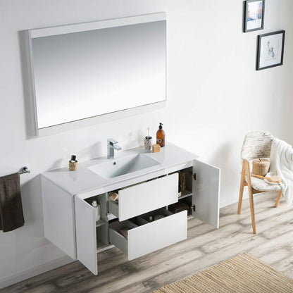 Blossom Valencia 48" 2-Door 2-Drawer White Wall-Mounted Vanity Set With Ceramic Top, Integrated Single Sink and Mirror