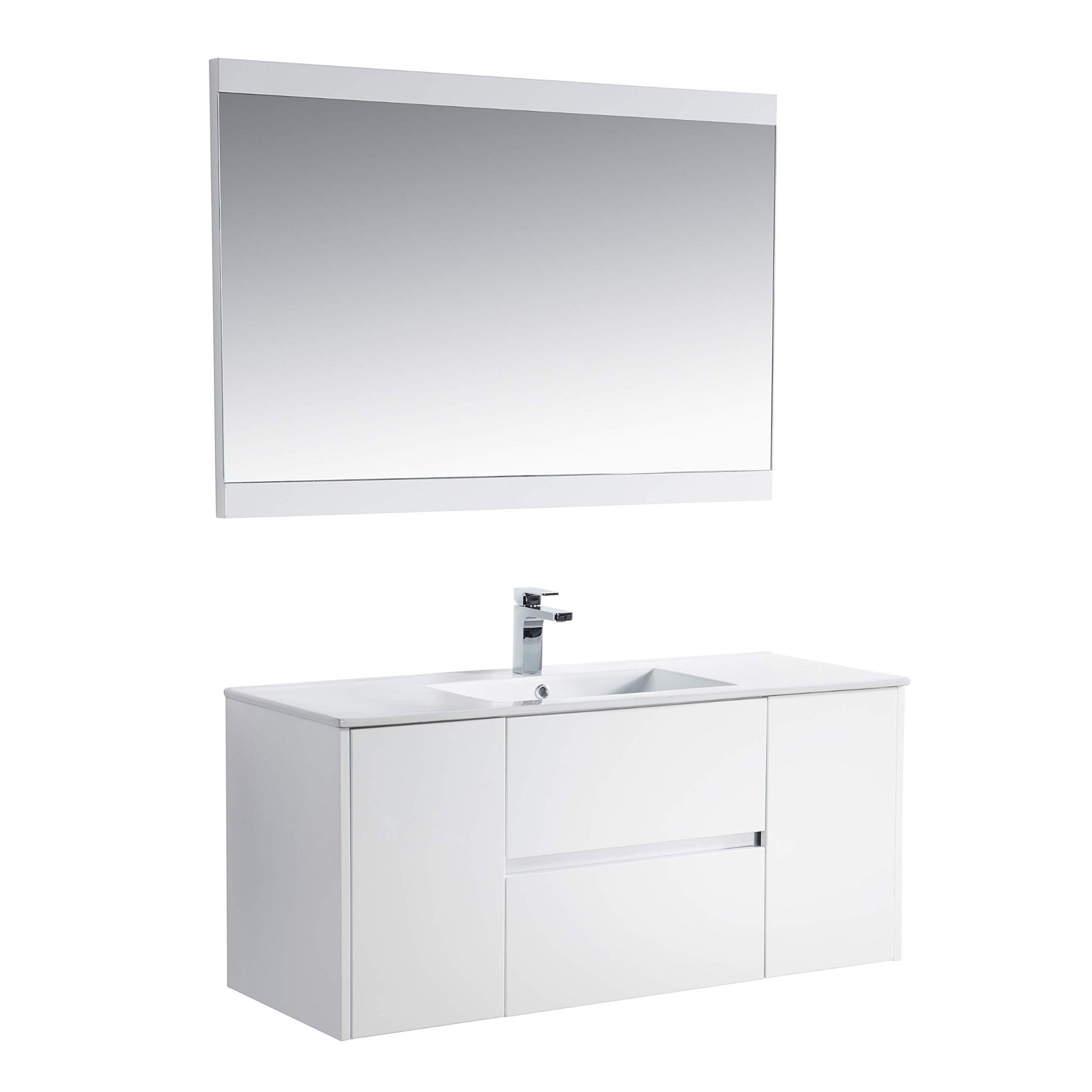 Blossom Valencia 48" 2-Door 2-Drawer White Wall-Mounted Vanity Set With Ceramic Top, Integrated Single Sink and Mirror