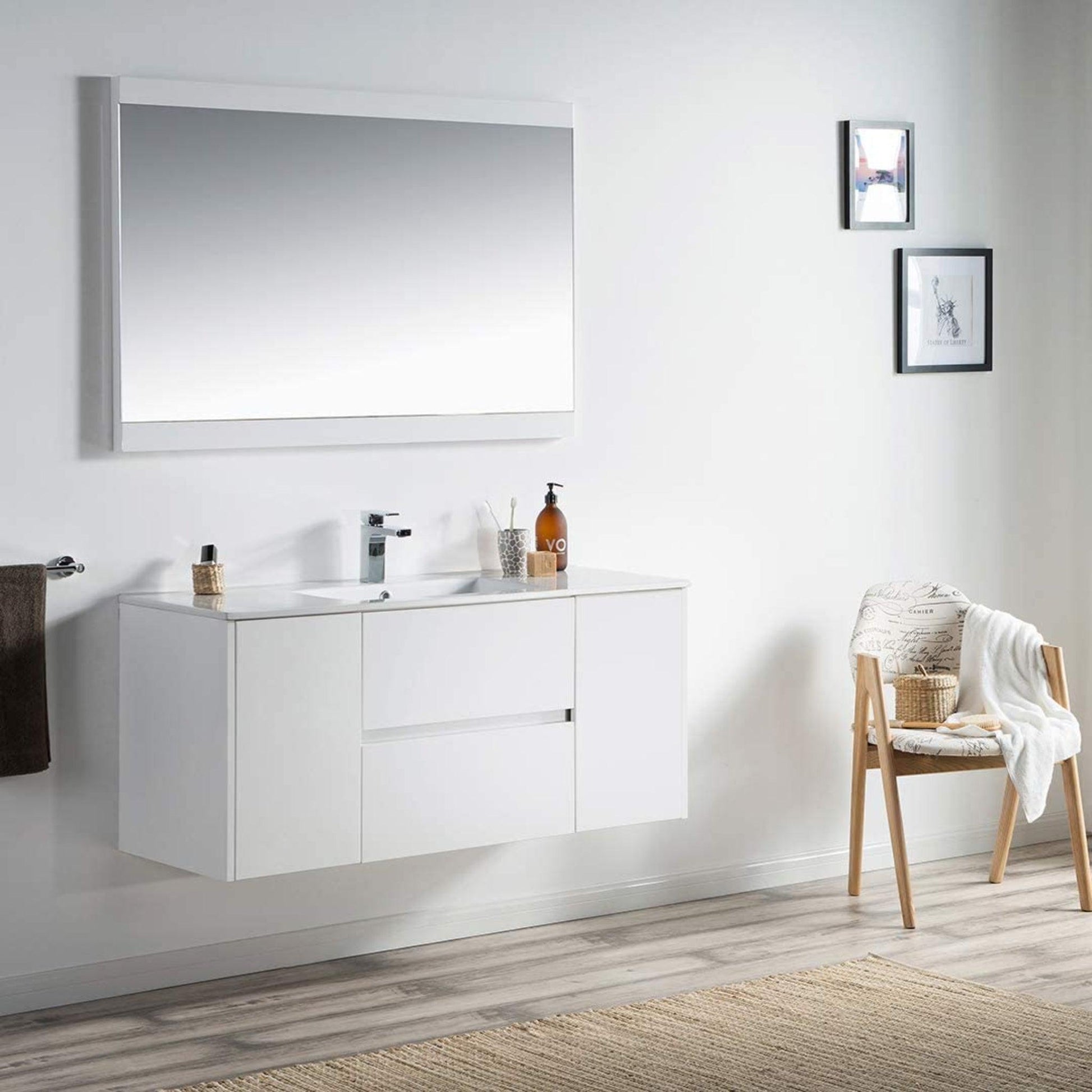 Blossom Valencia 48" 2-Door 2-Drawer White Wall-Mounted Vanity Set With Ceramic Top and Integrated Single Sink