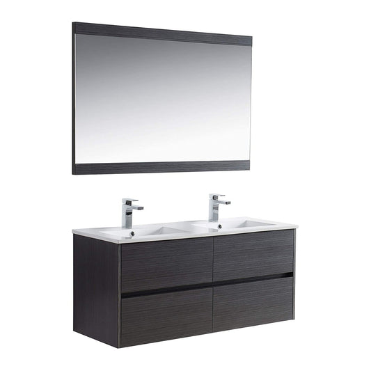 Blossom Valencia 48" 2-Drawer Silver Gray Wall-Mounted Vanity Set With Ceramic Top, Integrated Single Sink and Mirror