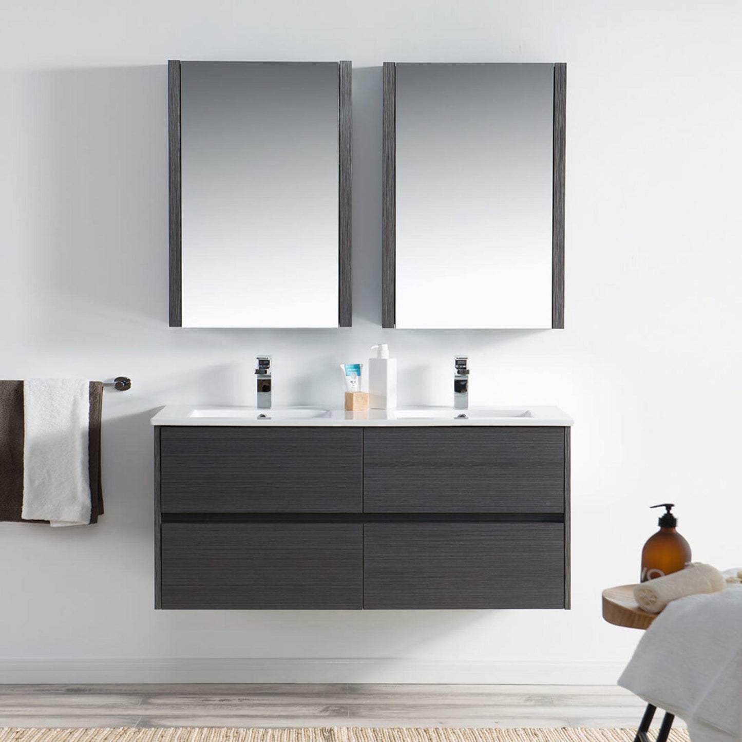 Blossom Valencia 48" 2-Drawer Silver Gray Wall-Mounted Vanity Set With Ceramic Top and Integrated Single Sink and Medicine Cabinet