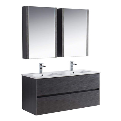 Blossom Valencia 48" 2-Drawer Silver Gray Wall-Mounted Vanity Set With Ceramic Top and Integrated Single Sink and Medicine Cabinet