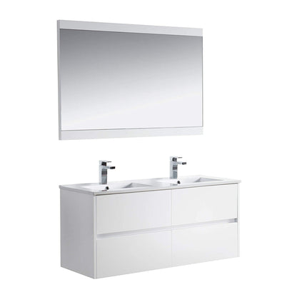 Blossom Valencia 48" 2-Drawer White Wall-Mounted Vanity Set With Ceramic Top, Integrated Single Sink and Mirror