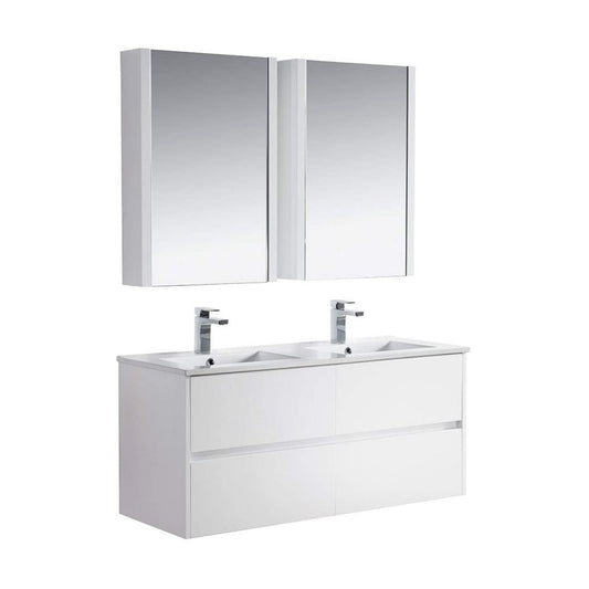 Blossom Valencia 48" 2-Drawer White Wall-Mounted Vanity Set With Ceramic Top and Integrated Single Sink and Medicine Cabinet