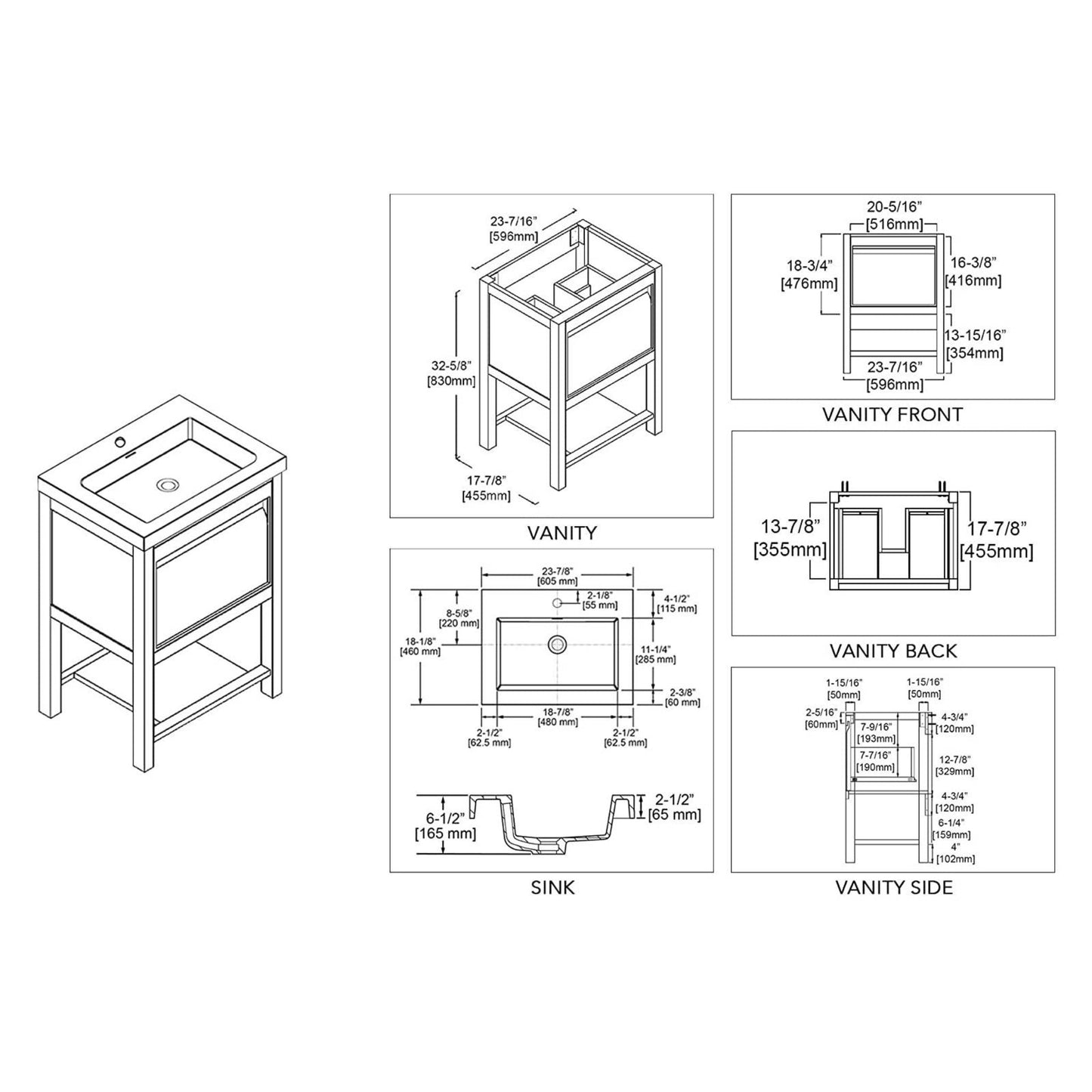 Blossom Vienna 24" 1-Drawer Matte Gray Freestanding Vanity Set With Acrylic Drop-In Single Sink