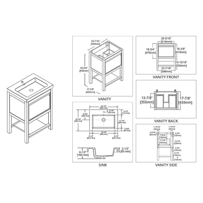 Blossom Vienna 24" 1-Drawer Matte Gray Freestanding Vanity Set With Acrylic Drop-In Single Sink