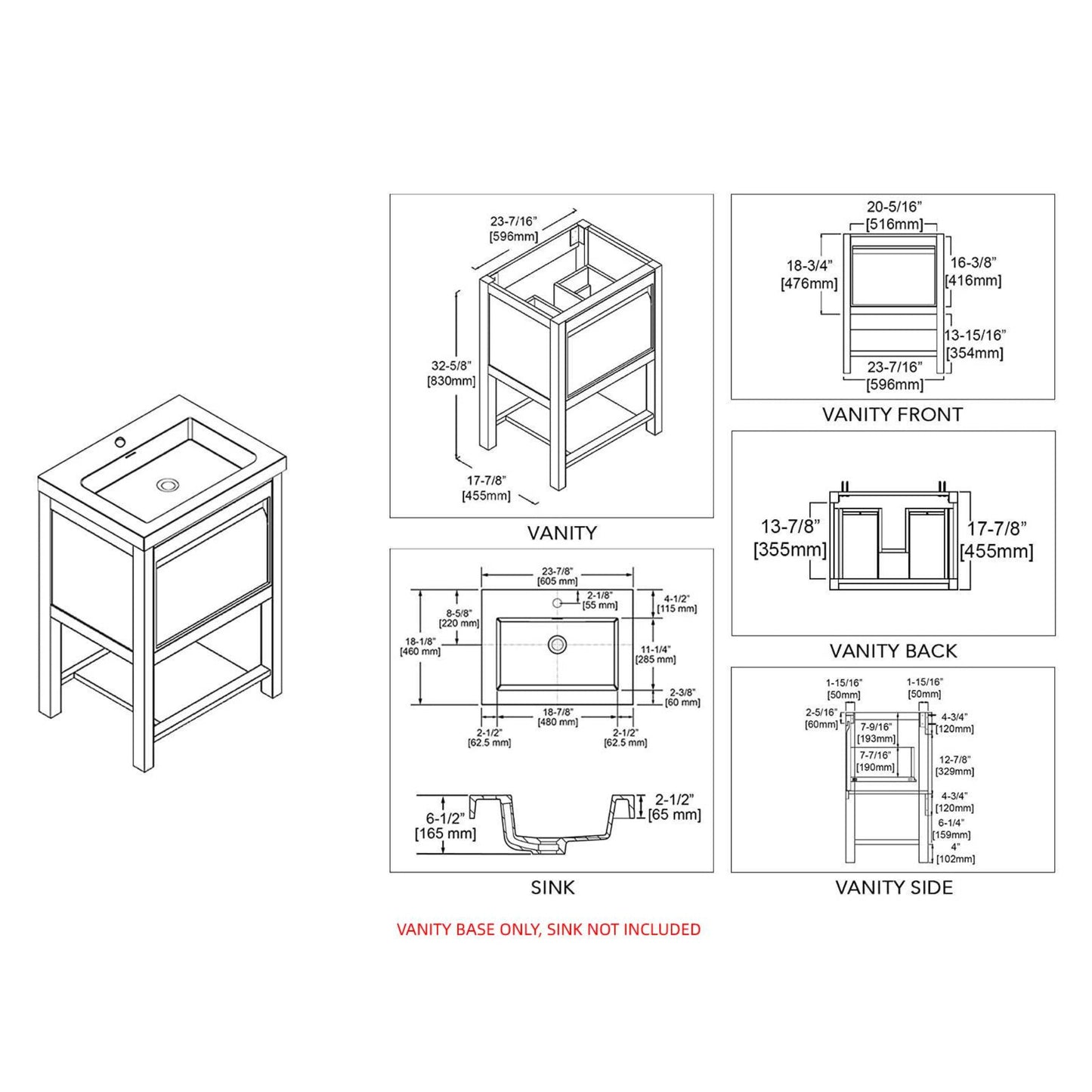 Blossom Vienna 24" 1-Drawer Matte White Freestanding Vanity Base