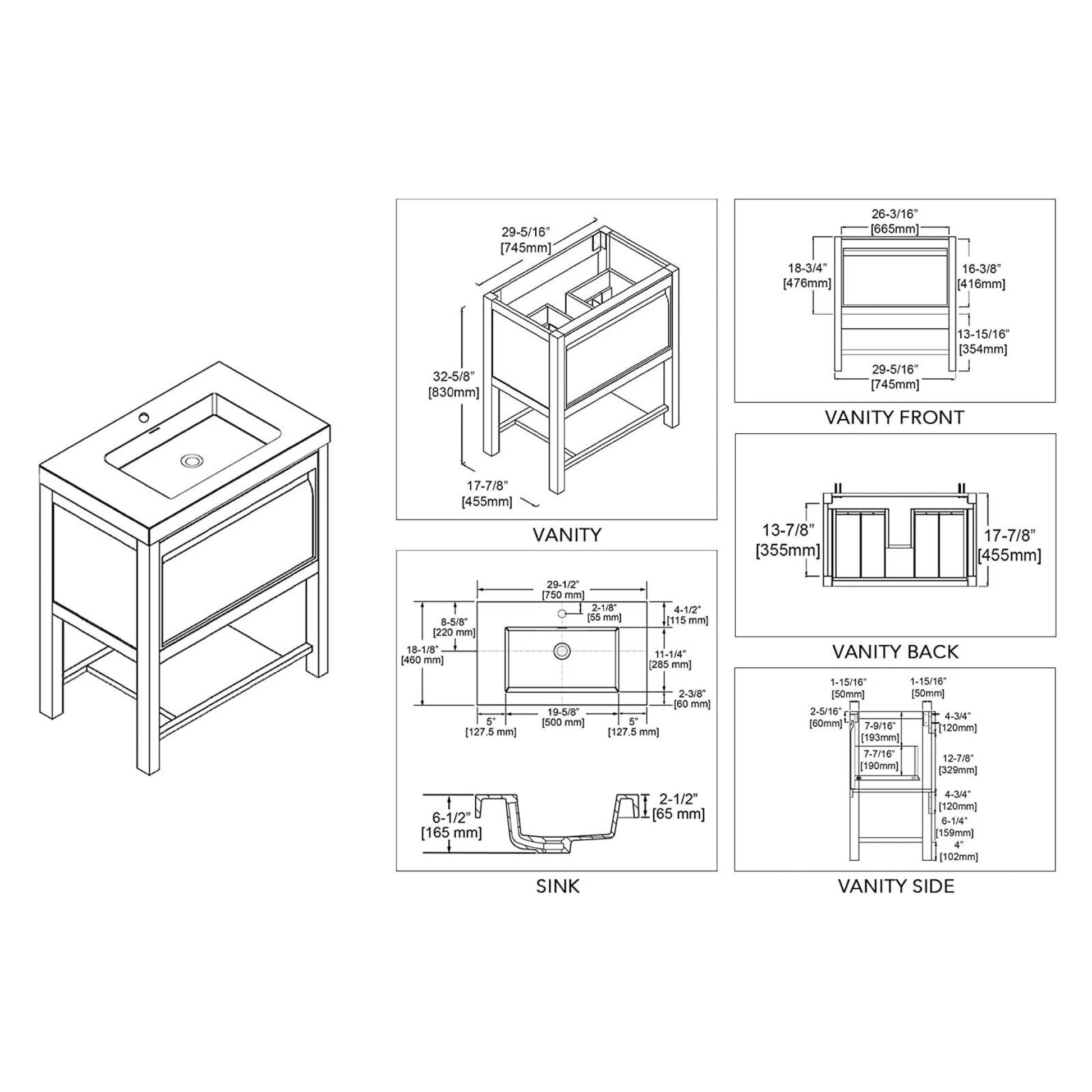 Blossom Vienna 30" 1-Drawer Matte White Freestanding Vanity Set With Acrylic Drop-In Single Sink