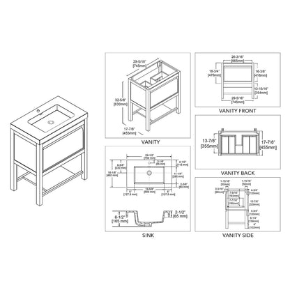 Blossom Vienna 30" 1-Drawer Matte White Freestanding Vanity Set With Acrylic Drop-In Single Sink