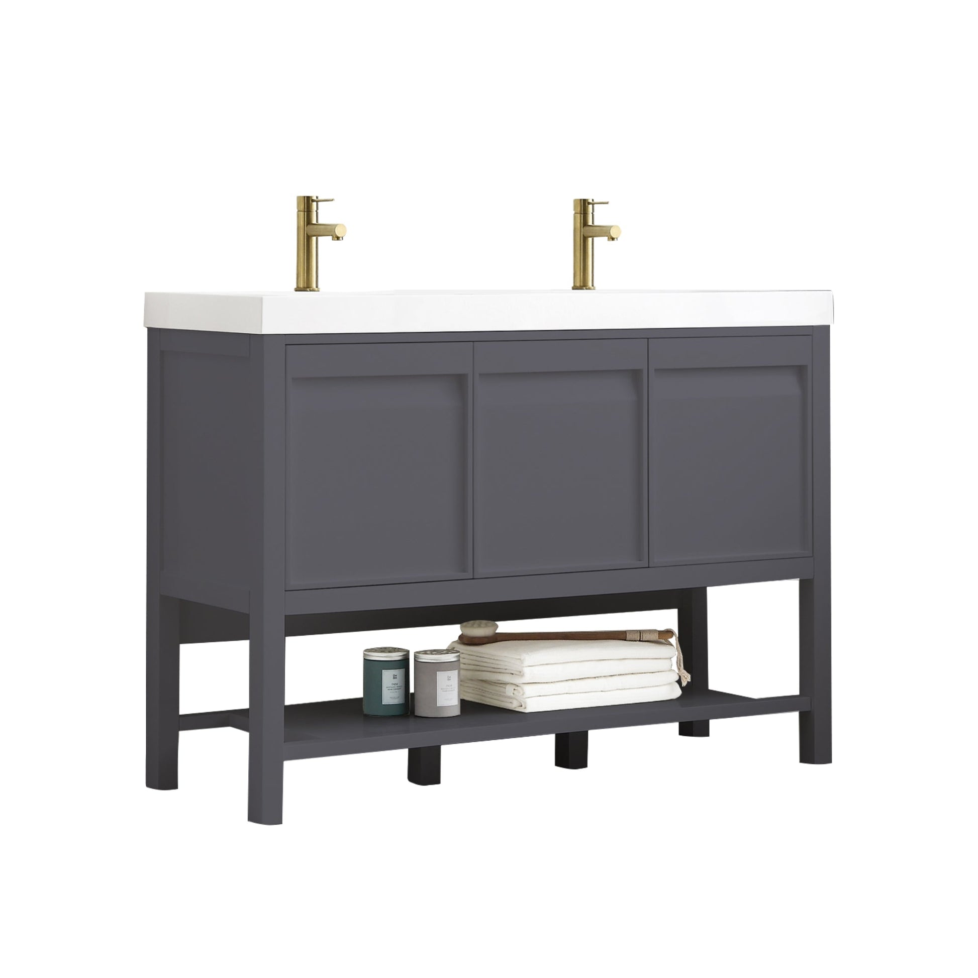 Blossom Vienna 48" 3-Drawer Matte Gray Freestanding Vanity Set With Acrylic Drop-In Double Sinks