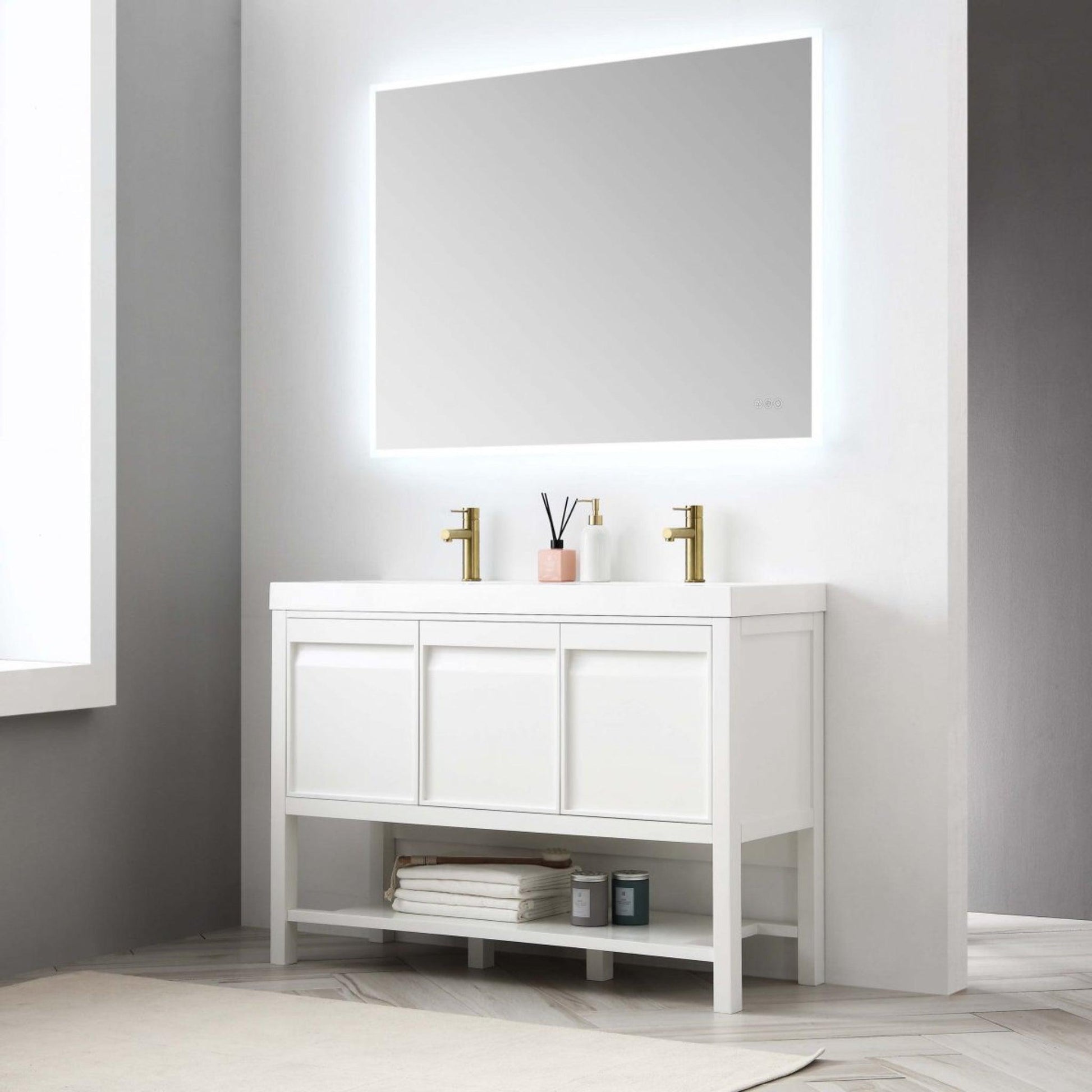 Blossom Vienna 48" 3-Drawer Matte White Freestanding Vanity Set With Acrylic Drop-In Double Sinks