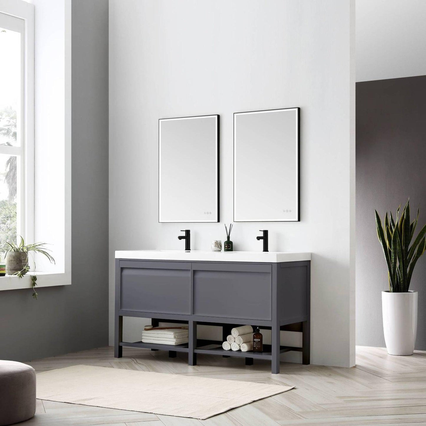 Blossom Vienna 60" 2-Drawer Matte Gray Freestanding Vanity Base